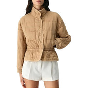 Damen Kurz geschnittene Steppjacke mit Stehkragen und Taillengummi Nord Taschen – Khaki