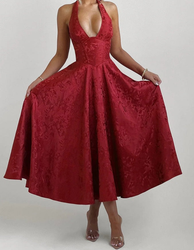 Stilvolles Damen A-Linien Cocktailkleid mit tiefem V-Ausschnitt – Liora