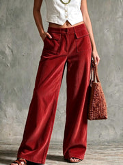 Damen Weite Cord-Palazzohose mit hoher Taille und aufgesetzten Pattentaschen Nord Taschen – Rot (Cord)