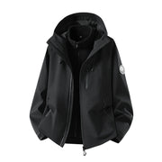 Herren Wasserdichte Softshell-Jacke mit Kapuze und atmungsaktiver Membran Nord Taschen – Schwarz (Fleecefutter)