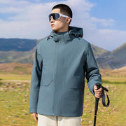 Herren Leichter wasserdichter Parka mit verstellbarer Kapuze und verdecktem Reißverschluss Nord Taschen – Herren - Grau-Grün (Fleece)