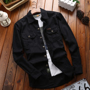 Herren Canvas-Overshirt mit Klappbrusttaschen und verstärkten Nähten – Schwarz