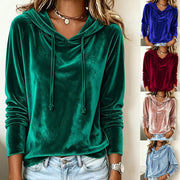 Damen Samt-Hoodie mit Kapuze Kordelzug und legerem Schnitt Nord Taschen – Gewicht S:320g–XXXL:420g