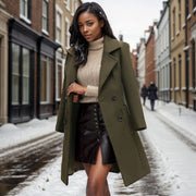 Damen Langer Chesterfield-Mantel aus Wollmix mit taillierter Passform und Seitentaschen Nord Taschen – Olivgrün