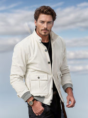 Herren Corduroy-Fieldjacke mit Pattentaschen und Stehkragen Nord Taschen – Weiß