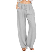 Damen Sommerliche Leinen-Palazzohose mit elastischem Bund, Seitentaschen und weitem Bein Nord Taschen – Hellgrau