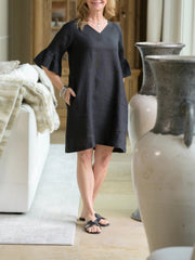 Damen Freizeitkleid Mit Rüschen – Hüftlang Lockeres Sommer Outfit – Schwarz