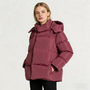 Damen Steppdaunenjacke mit hohem Kragen Nord Taschen – Weinrot