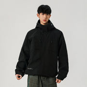 Herren Technische Kapuzen-Softshelljacke mit hohem Kragen und verstellbarem Saum Nord Taschen – Schwarz