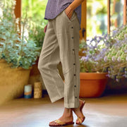 Damen Leichte Relaxed-Hose mit seitlicher Knopfleiste und Eingrifftaschen Nord Taschen – Khaki
