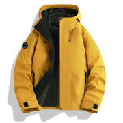 Herren wasserdichte Softshelljacke mit Kapuze und Fleece-Innenfutter Nord Taschen – Grapefruitgelb（Fleece-3-in-1）