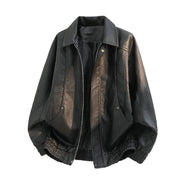 Herren Oversize-Fieldjacke aus Kunstleder mit verdecktem Reißverschluss – Schwarz