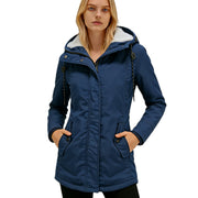 Damen Wasserabweisender Parka mit Teddyfutter, Kapuze und Taillierter Passform Nord Taschen – Blau (mit Druckknopf)