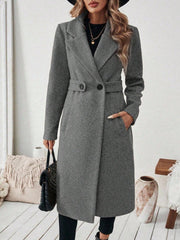 Damen Longline-Mantel mit Reverskragen und Pattentaschen-Detail Nord Taschen – Grau