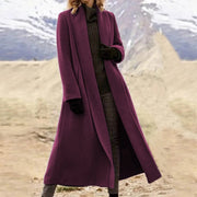 Damen eleganter langer Wollmix-Mantel mit offenem Fall und seitlichen Eingrifftaschen Nord Taschen – Violett