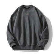 Unisex Oversize Rundhals-Sweatshirt mit minimalistischer Berg-Stickerei Nord Taschen – Dunkelgrau