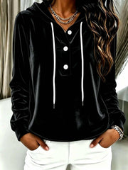 Damen Samt-Hoodie mit Knopfleiste, Kapuze und weichem Fleece-Finish Nord Taschen – Schwarz