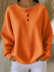 Damen Oversize Waffelstrick-Henleyshirt mit Knopfleiste und Rundhalsausschnitt Nord Taschen – Orange
