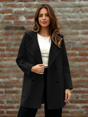 Damen Doppelreihiger Wollmantel mit Oversize-Revers Nord Taschen – Schwarz