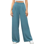 Damen hochtaillierte weite Palazzo-Hose mit Strukturstoff Nord Taschen – Pfauenblau