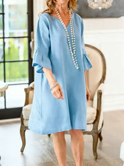 Damen Freizeitkleid Mit Rüschen – Hüftlang Lockeres Sommer Outfit – Himmelblau