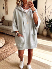 Damen Oversize Hoodie-Kleid mit Kängurutaschen und halblangen Ärmeln Nord Taschen – Grau