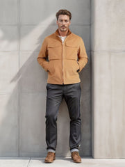 Herren Kurze Denim-Fieldjacke mit Stehkragen, Reißverschluss und aufgesetzten Brusttaschen Nord Taschen – Khaki