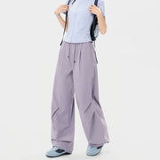 Damen weite technische Cargohose mit Kordelzugbund Nord Taschen – Hellviolett