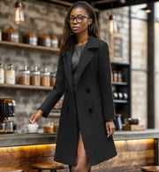 Damen Langer Chesterfield-Mantel aus Wollmix mit taillierter Passform und Seitentaschen Nord Taschen – Schwarz
