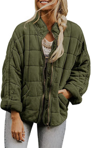 Damen Oversize Steppjacke mit Reißverschluss und Eingrifftaschen Nord Taschen – Olivgrün
