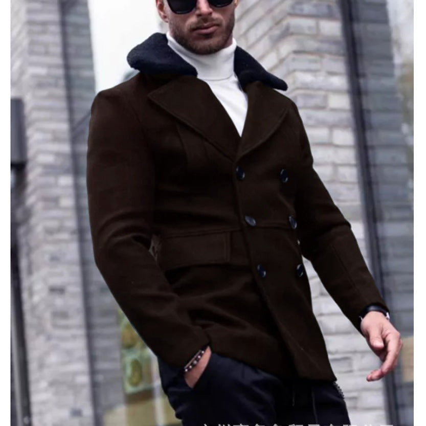 Herren eleganter Wollmantel mit Teddyfell-Kragen Aliams