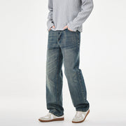 Herren weite Denim-Jeans mit geradem Schnitt und Vintage-Waschung Nord Taschen – Dunkelblau