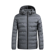 Herren ultraleichte Steppjacke mit Kapuze und Windschutzleiste – Dunkelgrau