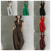 Damen Jumpsuit mit weitem Bein, tailliertem Wickelbund und Stehkragen Nord Taschen – XXL: 450 g