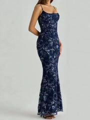 Damen nan elegantes besticktes Abendkleid mit Korsettoberteil und transparentem Spitzenüberzug - Vittorelli – Blau