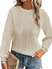 Damen Plissiertes Feinstrick-Longsleeve mit Rundhalsausschnitt Nord Taschen – Apricot - Sofortversand