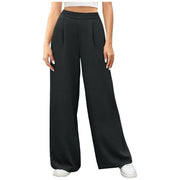 Damen hochtaillierte weite Palazzo-Hose mit Strukturstoff Nord Taschen – Schwarz