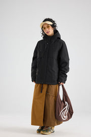 Damen Wasserfeste atmungsaktive Kapuzenjacke im technischen Oversize-Schnitt Nord Taschen – Schwarz