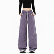 Damen Weite Utility-Cargohose mit elastischem Bund und Reißverschlusstaschen Nord Taschen – Violett