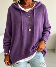 Damen Oversize-Kapuzensweater aus feinem Strick mit gerippten Bündchen Nord Taschen – Violett