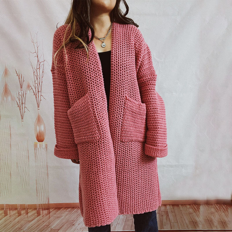 Strickcardigan mit Taschen | Grobstrick | Langer Schnitt