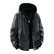 Herren Oversize-Bomberjacke mit Kapuze, Druckknopfblende und Taschen – Schwarz