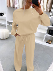 Damen Casual-Loungewear-Set mit Oversize-Batwing-Pullover und weitem Jersey-Hosenbein Nord Taschen – Apricot - Sofortversand