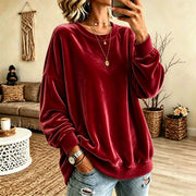 Damen Oversize-Samtpullover mit weitem Schnitt und geripptem Saum Nord Taschen – Rot