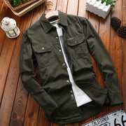 Herren Canvas-Overshirt mit Klappbrusttaschen und verstärkten Nähten – Olivgrün