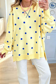 Damen Oversize-Sweatshirt mit Puffärmeln, Polka-Dots und Seitenschlitzen Nord Taschen – Gelb