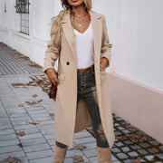 Damen Eleganter Wollmantel mit tailliertem Schnitt und Reverskragen Nord Taschen – Apricot