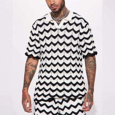 Herren lässiges Strickoberteil mit Wellenmuster Aliams