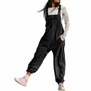 Damen Lässiger Jumpsuit mit praktischen Taschen und elastischem Saum Nord Taschen – Schwarz