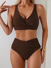 Damen Hochgeschnittenes Bikini-Set mit raffiniertem Wickeldesign Nord Taschen – Braun